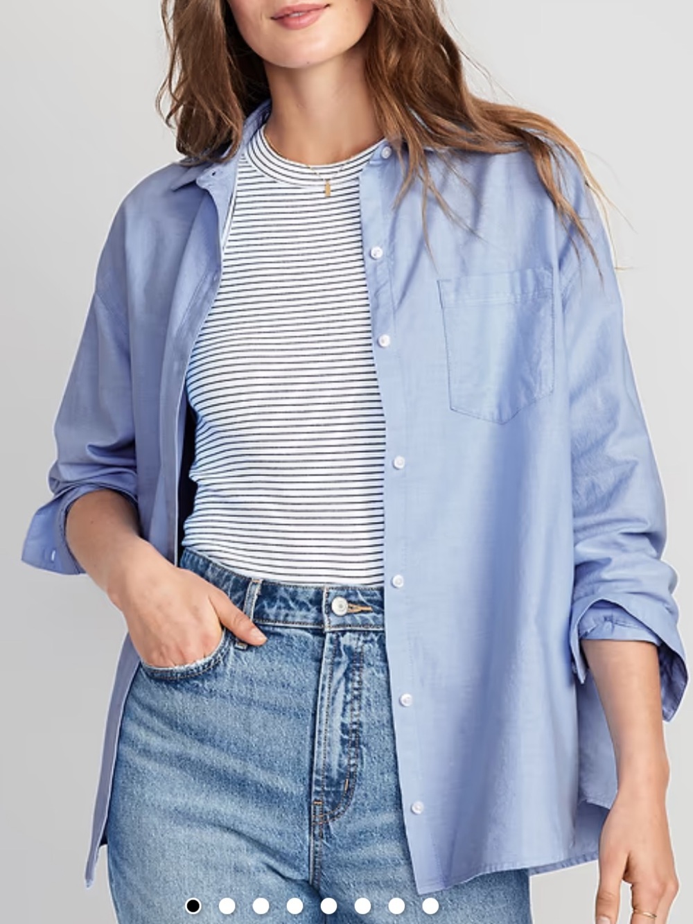 Old Navy Oversized Button-Down Boyfriend Shirt, Oxford Blue, Medium-Tall